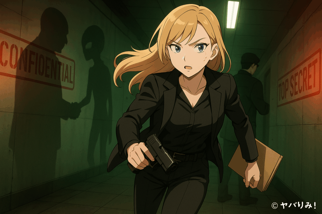 アイゼンハワー大統領と、宇宙人の密約を示唆する画像と、捜査官として奔走するナジカ。