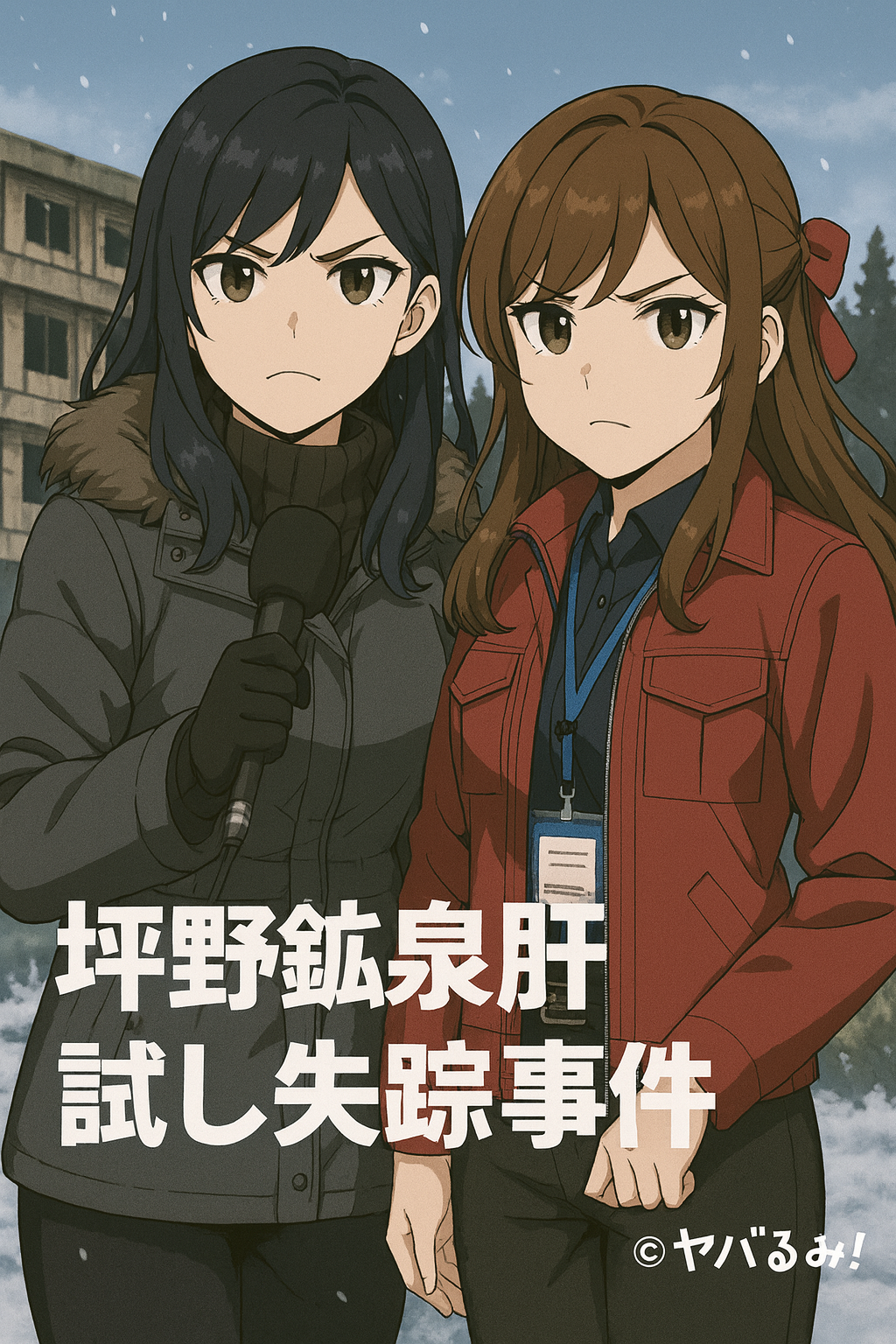 「リコ（スーツ姿で冷静な表情）とルミ（赤いジャケットに社員証を下げ、資料を抱えている）が並び立つアニメ風イラスト。二人はグラマラスな体形で、未解決事件の真相を探る雰囲気を漂わせている。右下に『©ヤバりみ！』の著作権表記あり。」