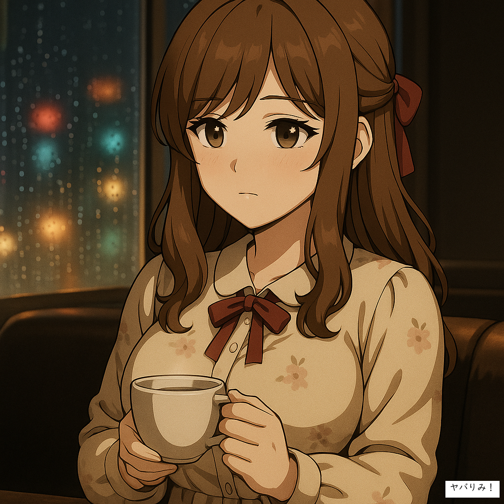 取材を終え、落ち着いてコーヒーを飲むルミ。ギャンブラーの悲壮を改めて見聞し、複雑な心境。