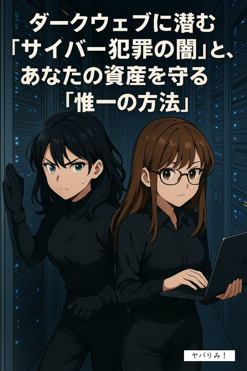 アニメ風に描かれた2人の女性キャラクター（リコとルミ）が黒いスーツでサーバールームに潜入。片方は警戒しながら見張り、もう一方はノートPCを操作している。背景には青く光る無数のサーバーが並び、緊張感を演出している。