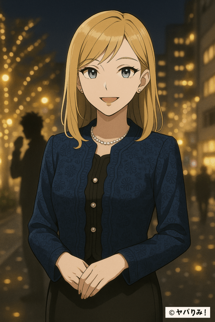 ナジカがカメラ目線で微笑み、読者に向けて語りかけている。