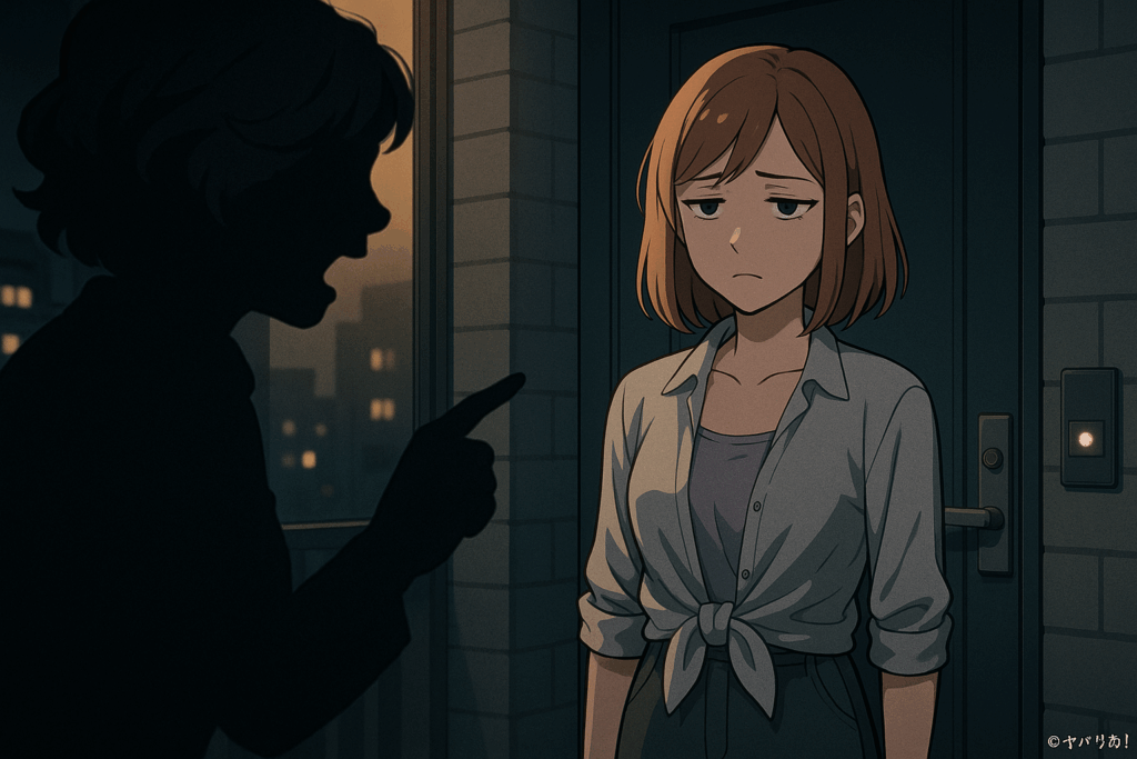 リコに、おせっかいをやく母親の姿。いわゆる毒親。　リコが夜遅く帰宅し、それを心配している風でなじる母親。母は怒っている。