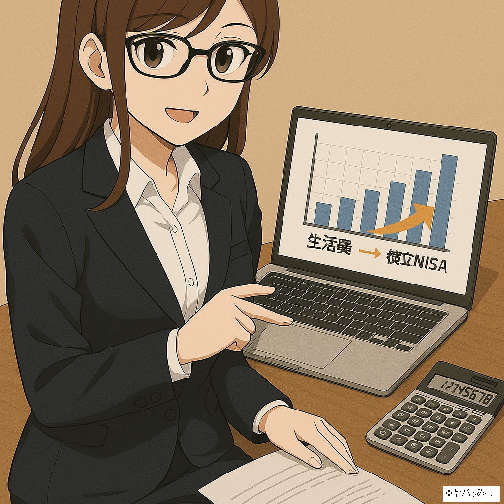 「リコがノートパソコンのグラフを示し、ルミに生活費の再設計を説明している」